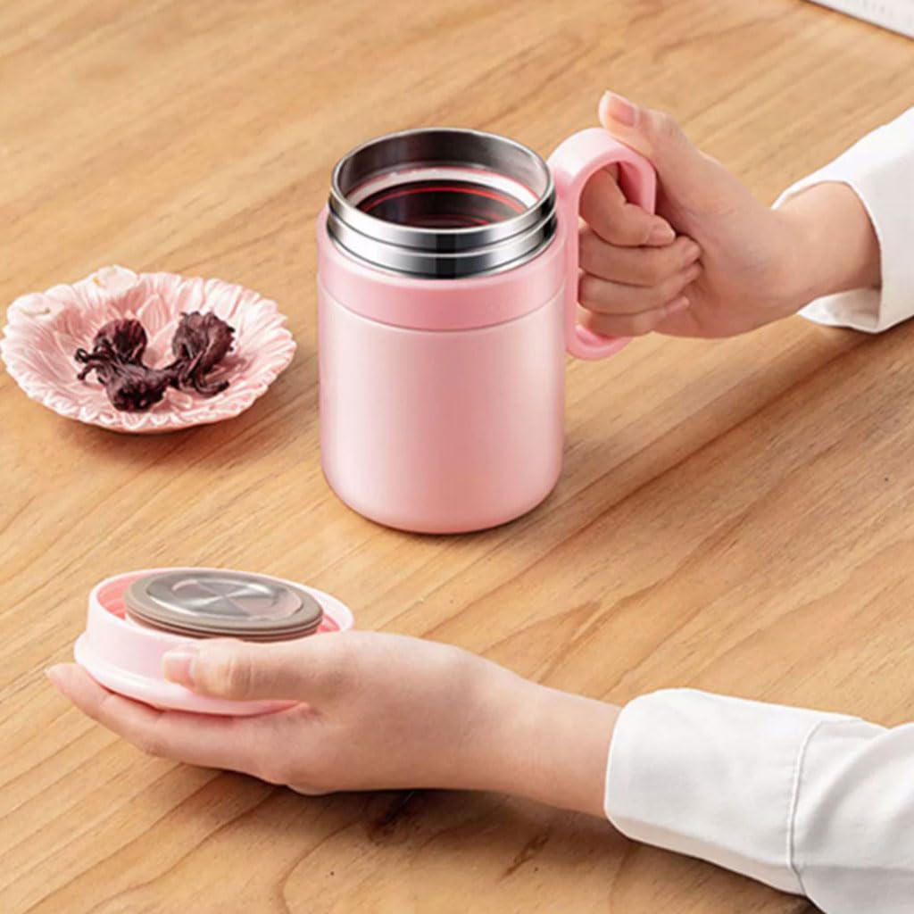 große kapazität Büro-Isolierbecher, Kaffeetasse aus Edelstahl, einfacher Trinkbecher mit Griff, Teetasse für zu Hause, wiederverwendbar, 420 ml solide