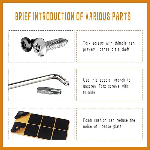 Miniatura 6 de Juego de 4 tornillos negros antirrobo para placa de matrícula, accesorios de montaje de placa de matrícula de acero inoxidable inoxidables,