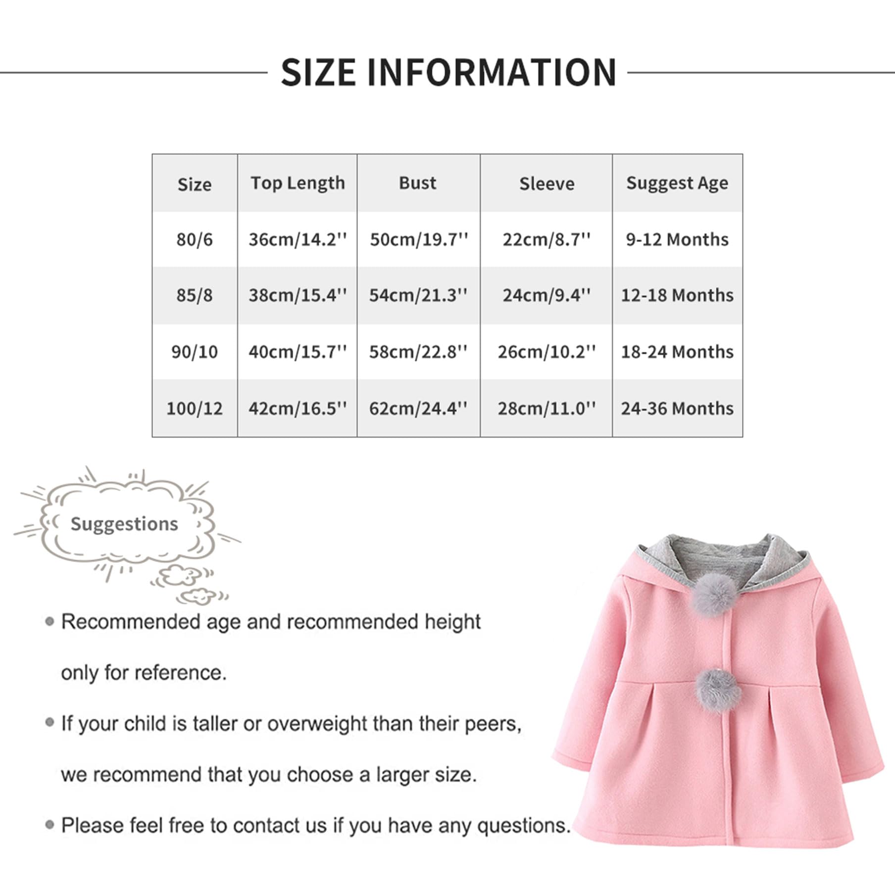 TMEOG Cappotto Giacca con Cappuccio Coniglio Felpa Mantello del Cappotto di Inverno della Pelliccia della Neonata Bambine e Bambino