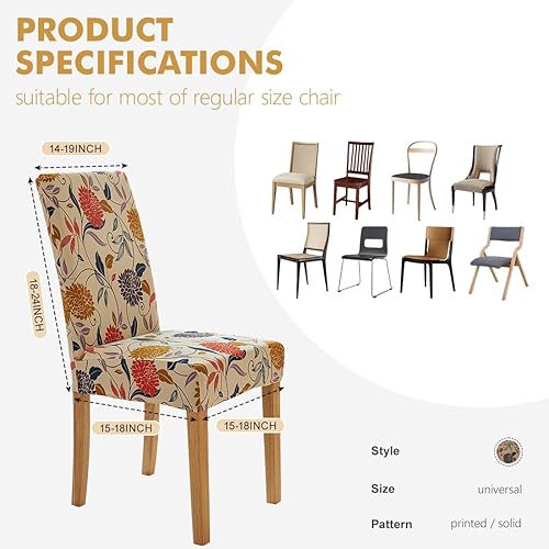 Miniatura 5 de Secgo Fundas para sillas de comedor, paquete de 4, fundas elásticas para sillas de comedor, de elastano, lavables, fundas para sillas Parsons de