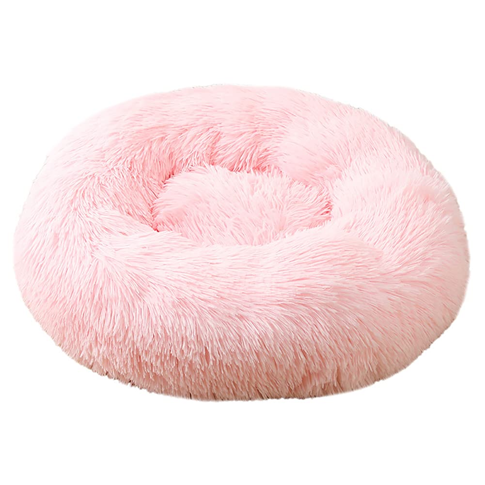 Cozomiz Calming Faux Fur Dog Beds Calming Donut Cuddler Dog Bed Washable Round Cat Bed Pillow Cuddler Fluffy Indoor Dog Calming Beds with Anti Slip Bottom Solid Color Light Pink 43 Inch