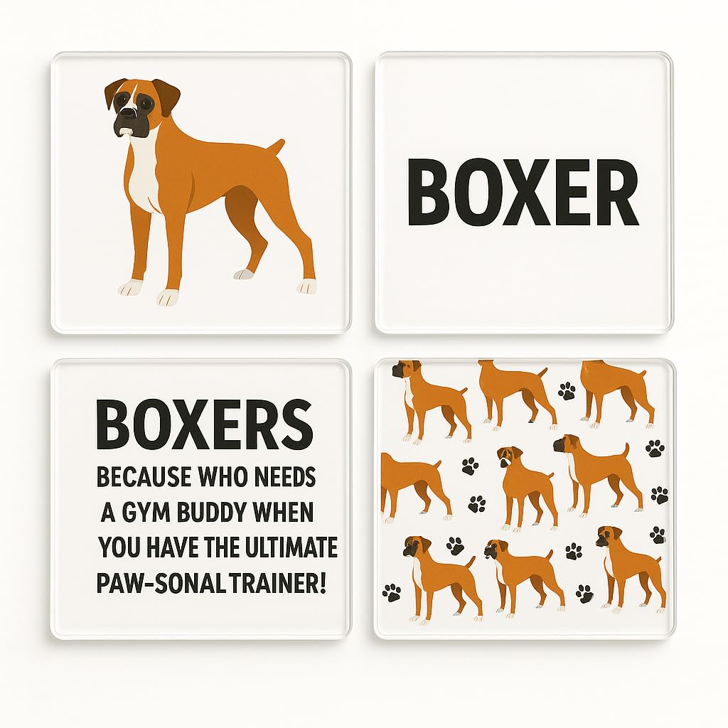 The Plum Penguin Boxer Bliss Set Acrylic Coaster Set Of 4 With Boxer Bliss Design - Quirky Dog Lover Drinkware For Home Decor And Pet Mum Gift