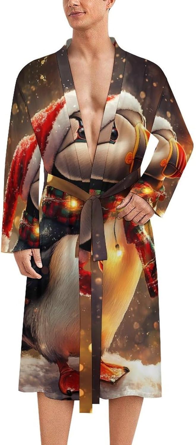 Puffinbird in Christmas Mens Robe Long Bathrobe for Women Bath Robes Lightweight Soft Printed Sleepwear