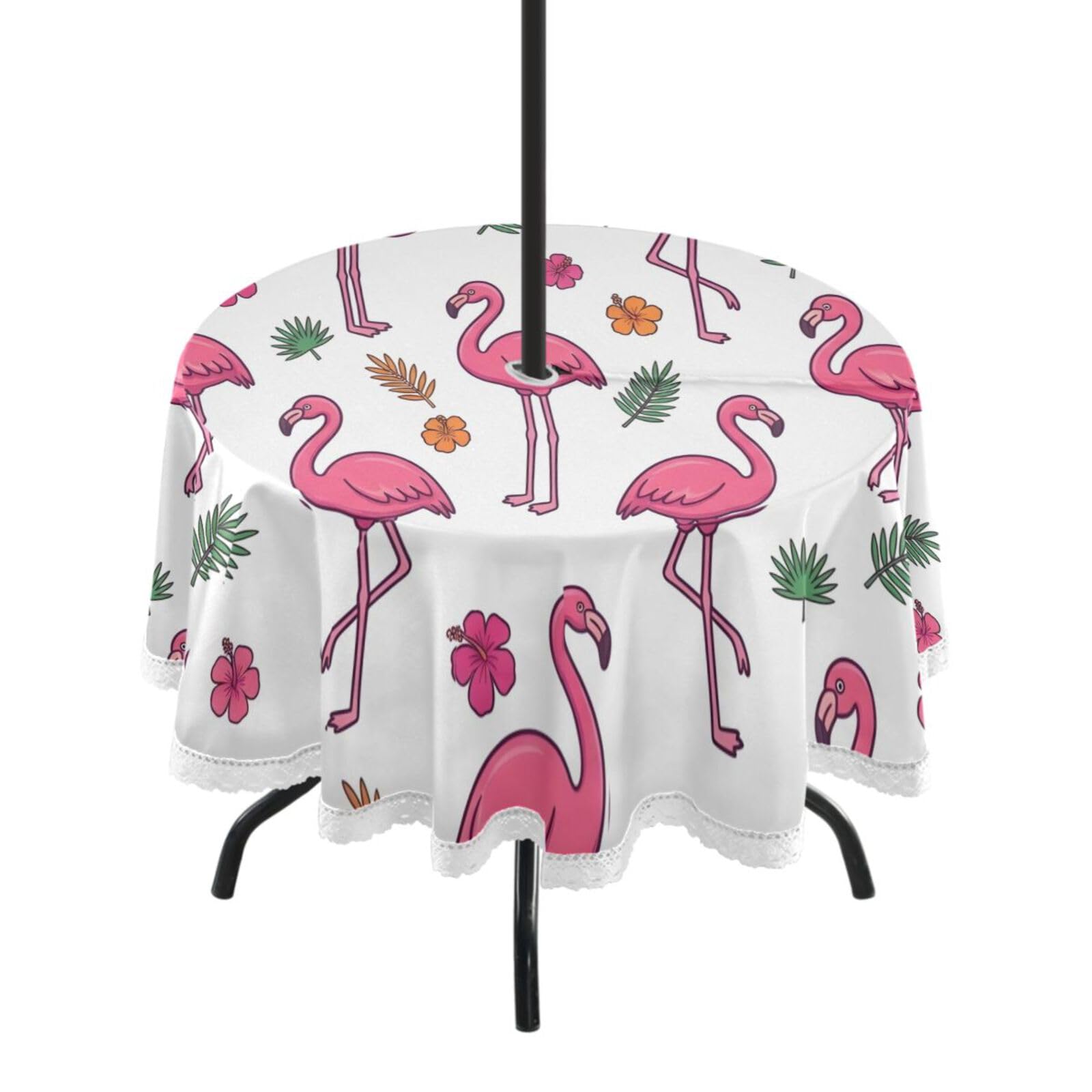 Ttgoth Flamingo Outdoor Table Cloth 152 cm Water Stain & Resistan Tablecloth Wipeable Table Cover with Parasol Hole & Zipper for Garden Patio Party Picnic