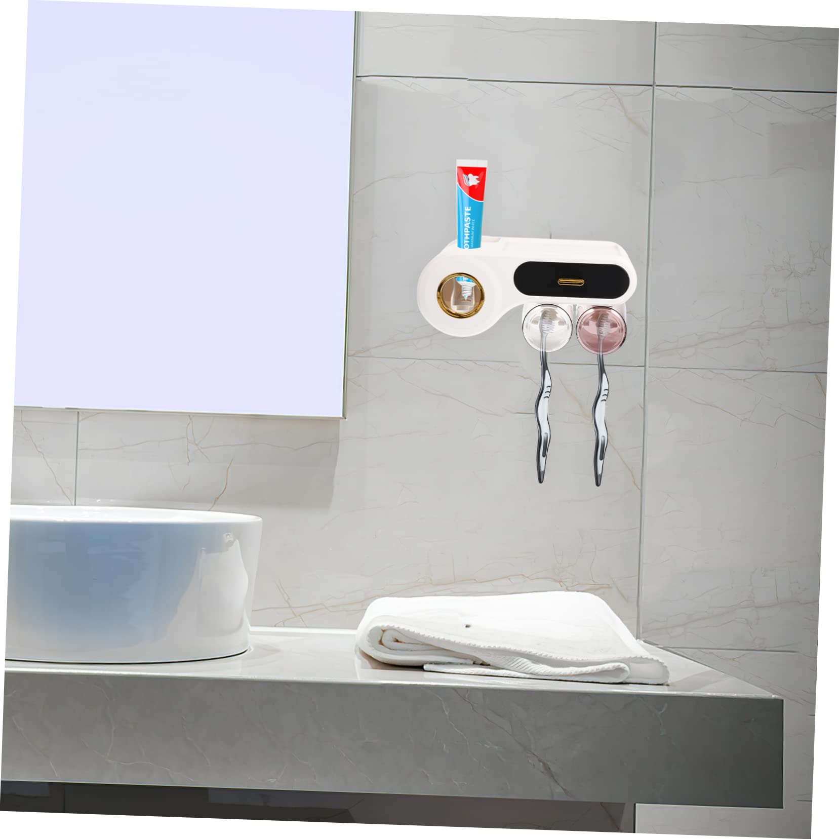 Cabilock Portaspazzolino da Bagno Bicchiere, Supporto da Parete senza Fori, Plastico Nero, Salvaspazio e Multifunzione per Casa