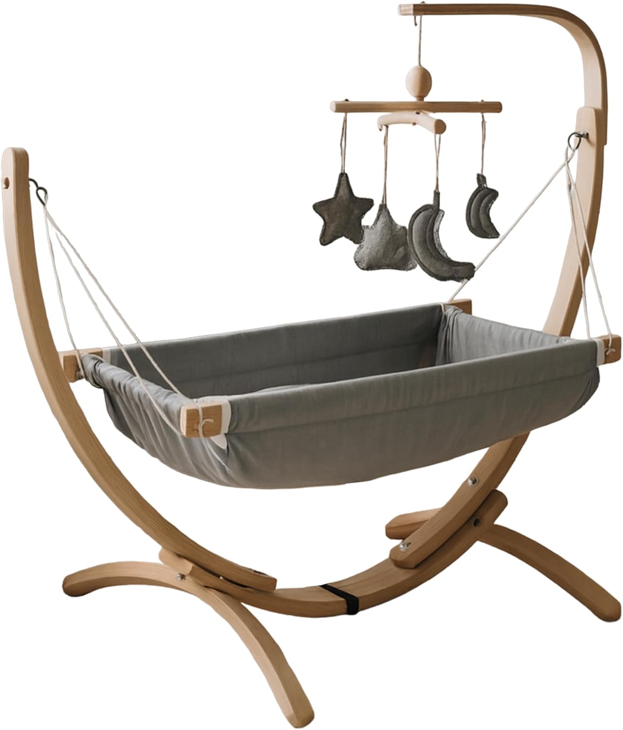 Kids Hammock Bed for Children Ages 3 to 5 Years, 15 to 36 kg Capacity, Comfortable Fabric with Wooden Frame, Large Size 25.98" × 59.06", Portable and Easy to Assemble for Indoor and Outdoor Use (Grey)