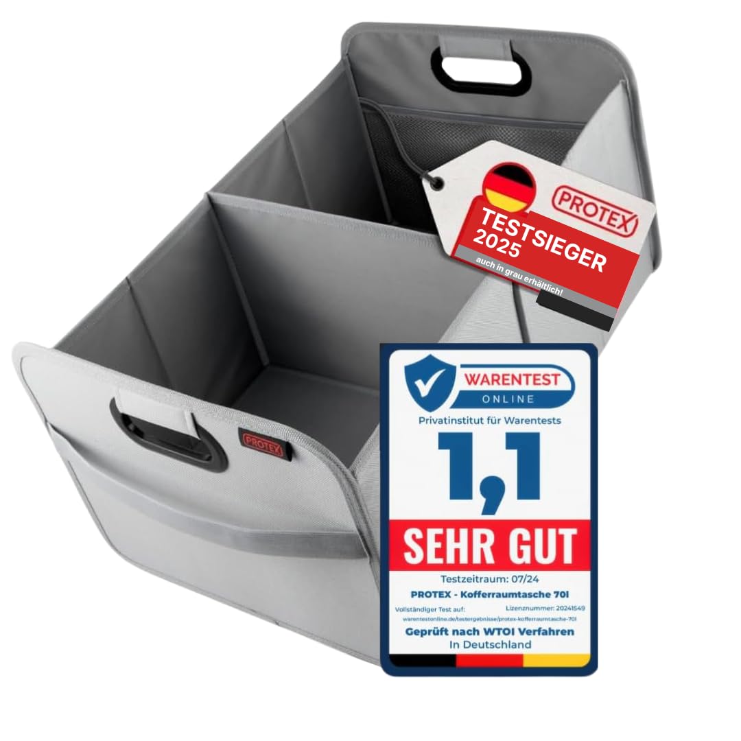 Protex Gray Car Boot Organiser 35L - Foldable Oxford Fabric Storage Box - Grey (Boot Bag Grey)