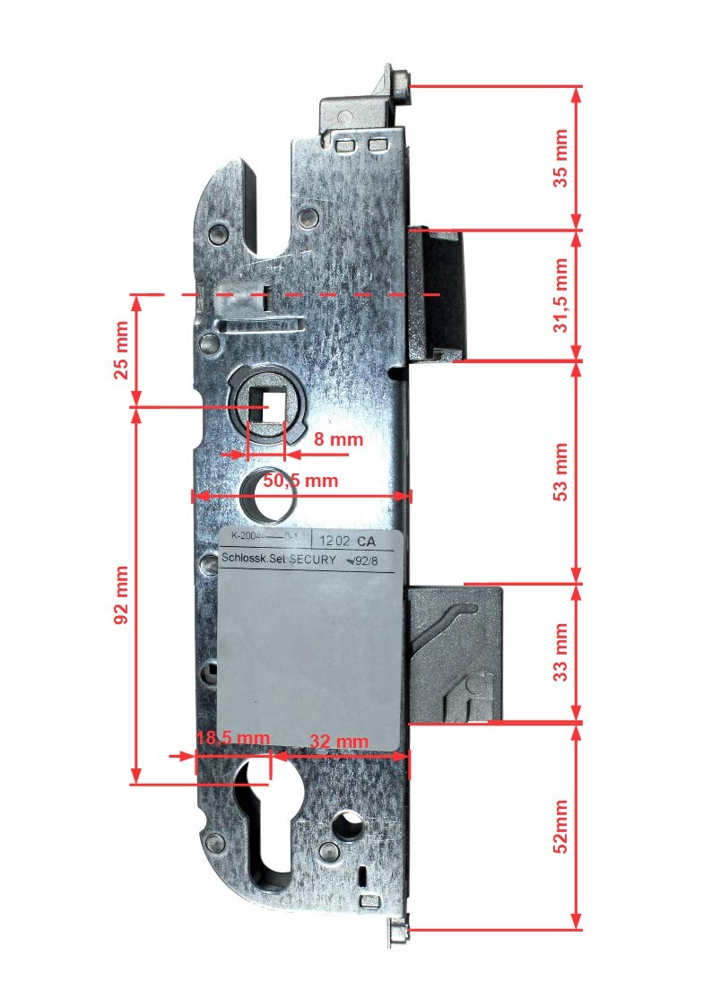 GU Secury Automatic Reparatur Schlosskasten Hauptschloss 6-28473-01-0-1 oder auch K-20044-DF-0-1, Dornmaß: 35mm (32mm) / Entfernung: 92mm, incl. SN-TEC® Montagematerial & SN-TEC® Montageanleitung