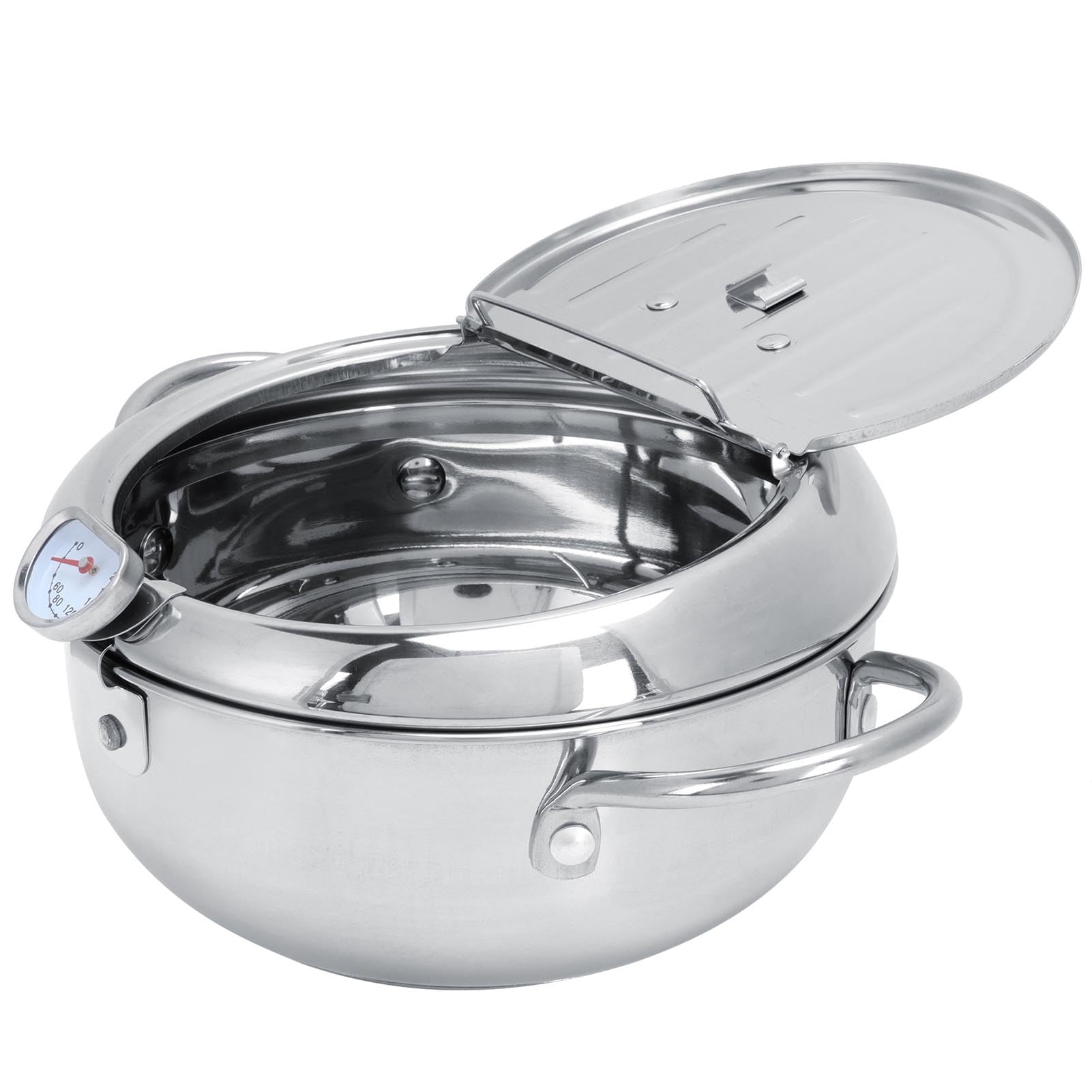 Japanischer Fritteusentopf , 28 Cm , Japanischer Tempura Fritteusentopf aus 201 Edelstahl , Abnehmbar , mit Thermometer f?¡ì1r Pommes Frites , T?pfe
