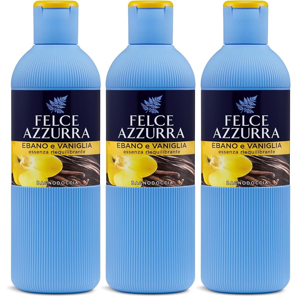 Felce Azzurra Bagnoschiuma Ebano e Vaniglia, Essenza Riequilibrante, Set da 3 Flaconi, 650ml