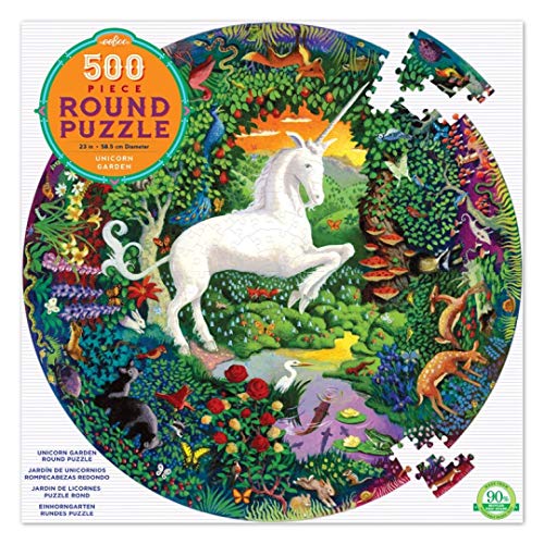 eeBoo 500 Piece Puzzle - Unicorn Garden Jigsaw Puzzle for Adults, Circular with 23