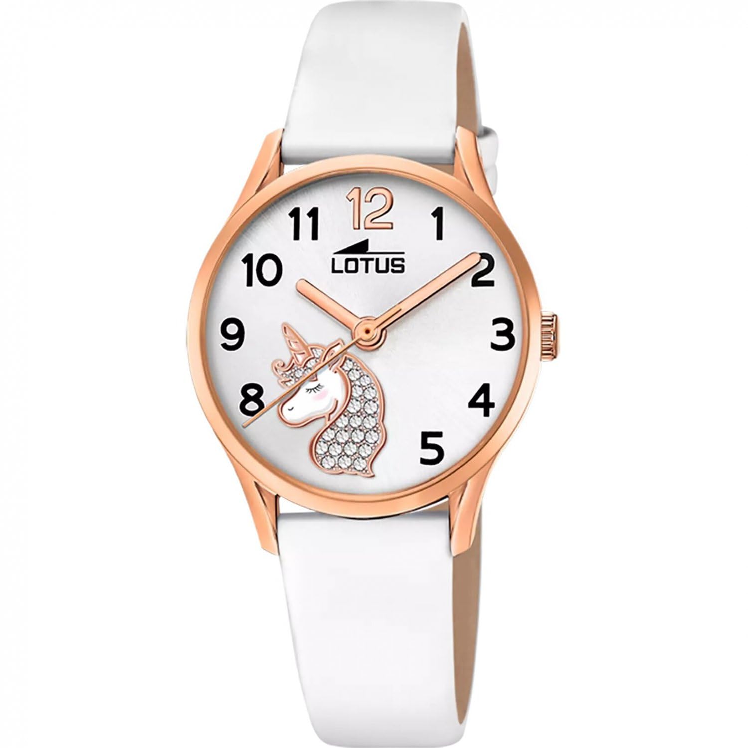 Lotus Mädchenuhr Analog aus Edelstahl und Leder Weiß