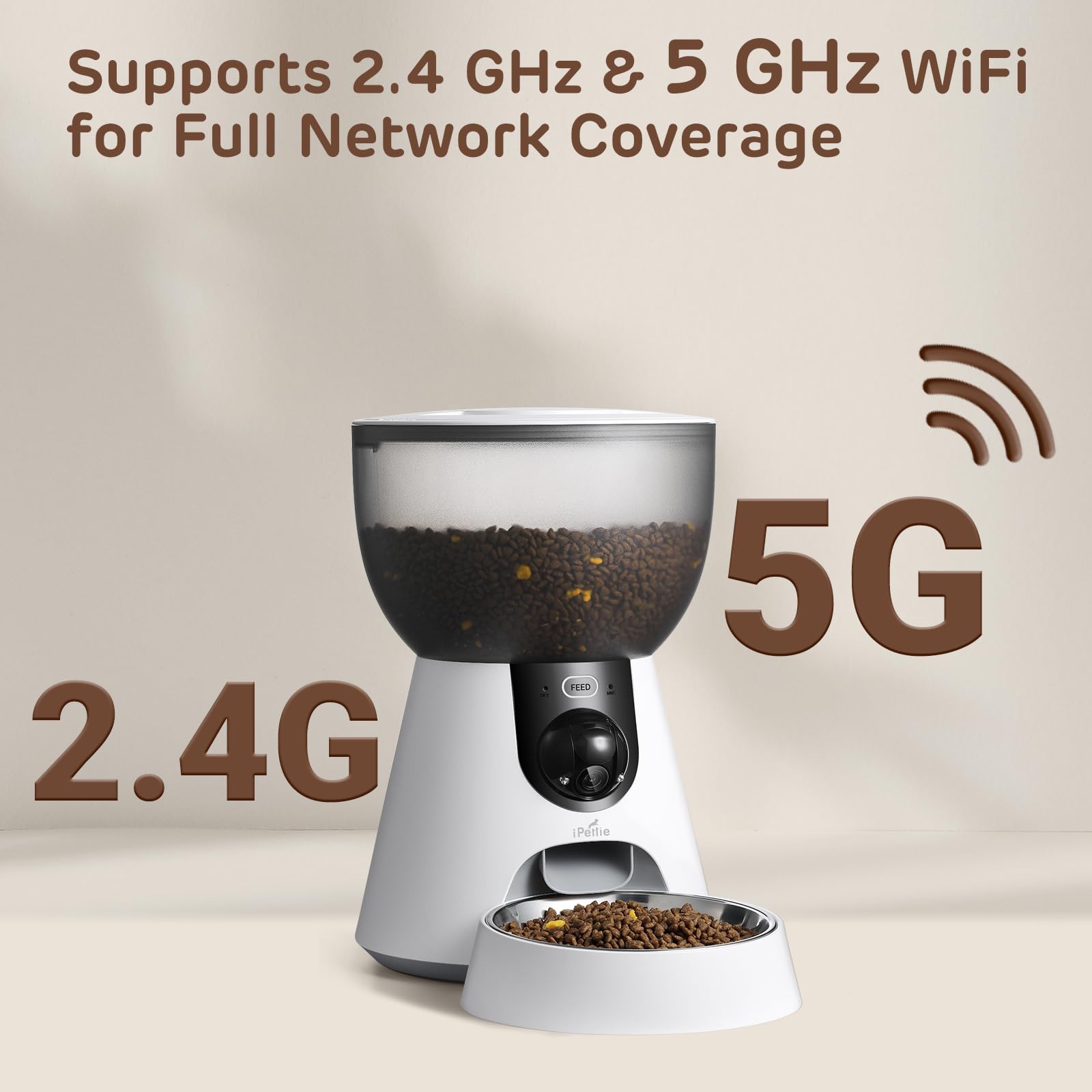 iPettie F4-C Smart Automatic Pet Feeder with 160° Wide-Angle Camera, 5G WiFi Connectivity, 2K HD, Motion & Sound Detection, 2-Way Voice Interaction, Night Vision, Stainless Steel Food Dispenser