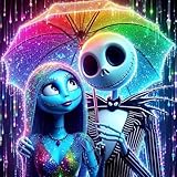 Halloween Jack and Sally Diamond Art Kits for Adults, 5D Diamond Painting Kits for Adults Beginners, DIY Full Round Drill Diamond Dot Painting Gem Art Kits for Adult, Home Wall Decor 13.8x13.8 Inch