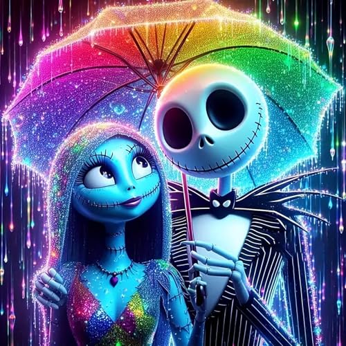 Halloween Jack and Sally Diamond Art Kits for Adults 5D Diamond Painting Kits for Adults Beginners DIY Full Round Drill Diamond Dot Painting Gem Art Kits for Adult Home Wall Decor 13.8x13.8 Inch