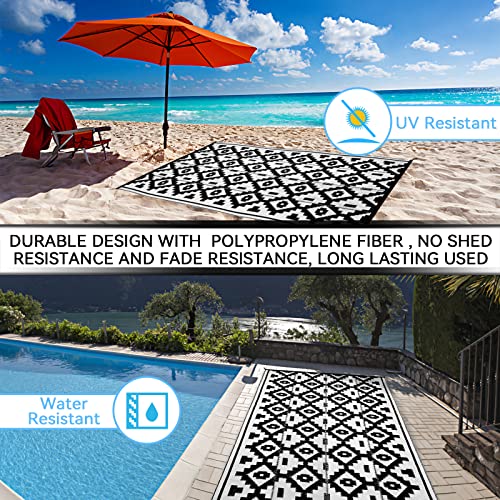 Loninak Outdoor Rug Carpet, Plastic Straw Rug, Waterproof Outdoor Rugs, Patio Rug for RV, Trailer, Beach Camping, Backyard, Deck, 4 Stakes and Carry Bag Included, 5' x 8' - Image 3