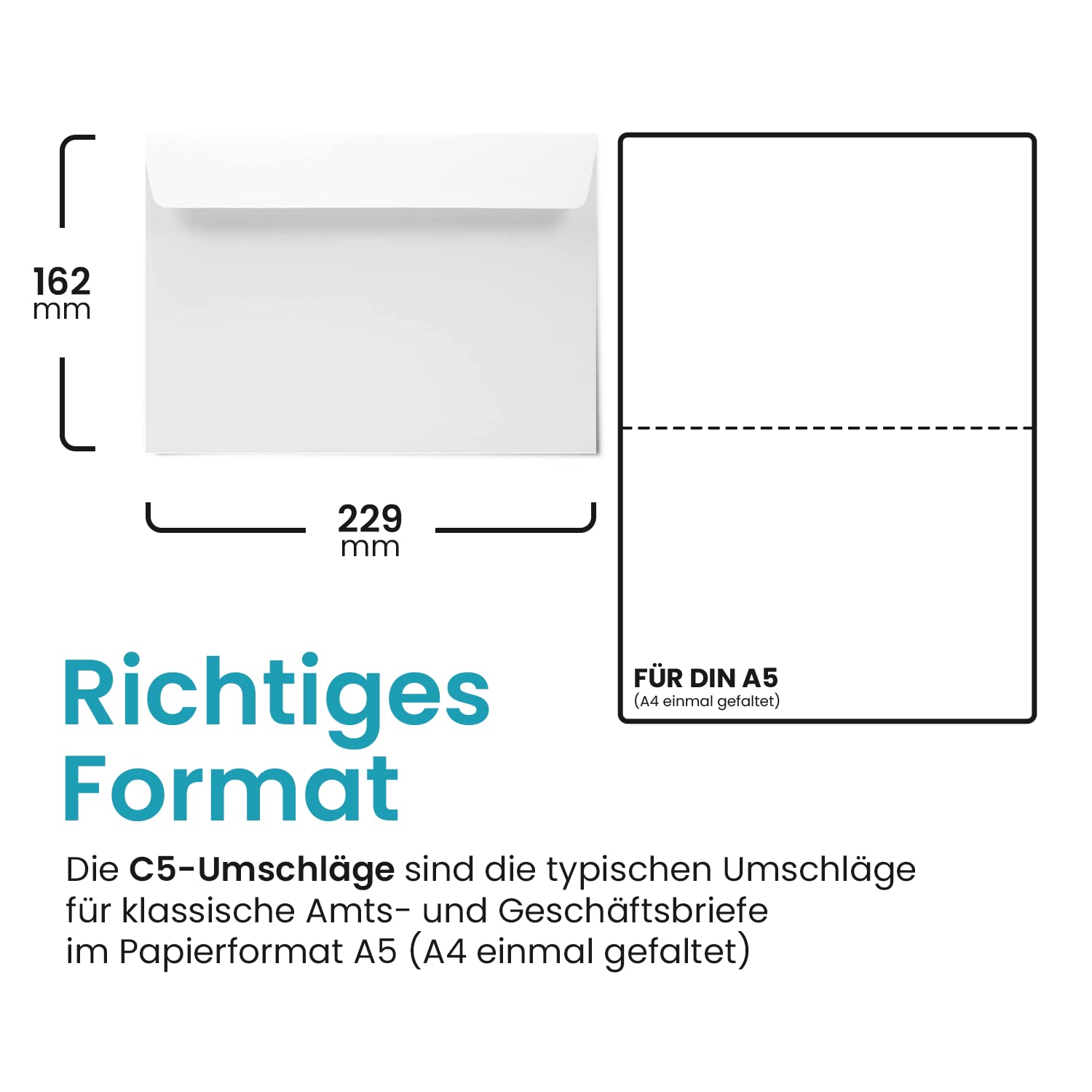 Netuno 500 sobres de color blanco C5 162x229 mm 120g papel de diseño elegante solapa recta cierre autoadhesivo sobres grandes para invitaciones cartas tarjetas documentos