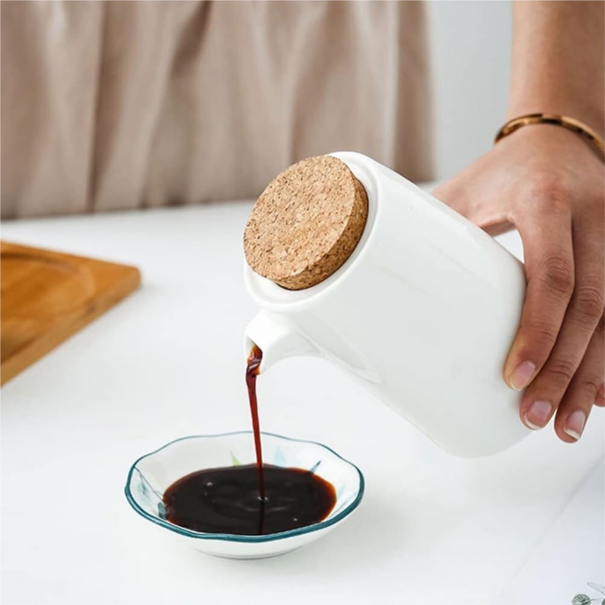 Dispenser per Salsa di Soia Set Di Bottiglie For Olio E Aceto In Ceramica Da Cucina, Dispenser For Salsa E Condimento Con Vassoio Contenitore Dell'olio
