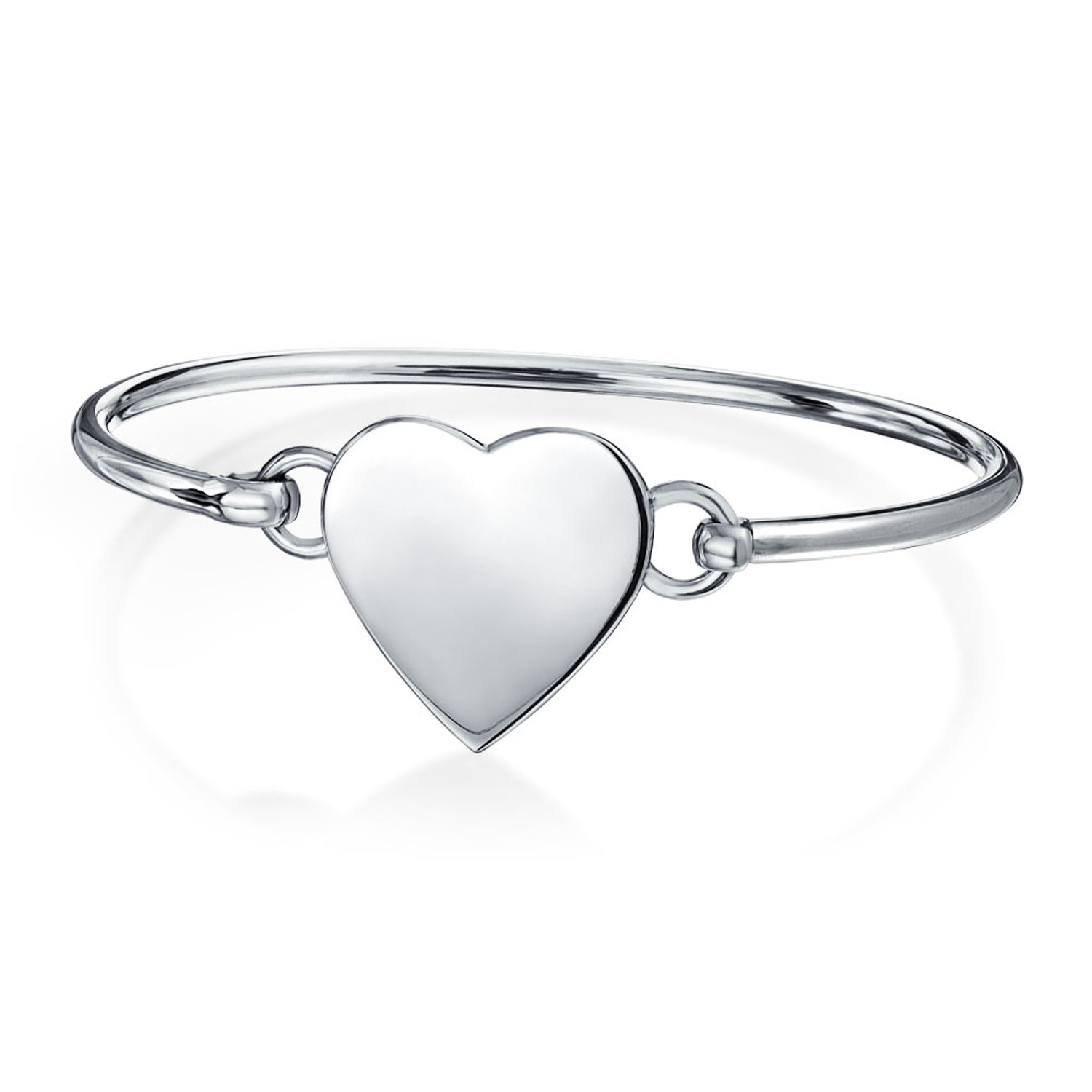 925 Sterling Silver Customize Monogram Heart Bangle Engravable Bracelet For Women Teen Girlfriend Polished Solid Strong