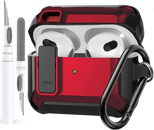 Miniatura 8 de Olytop Funda para Airpods de 3 generación con herramienta de bloqueo y limpiador, funda protectora para Apple iPod de 3 generación 2021 con llavero,