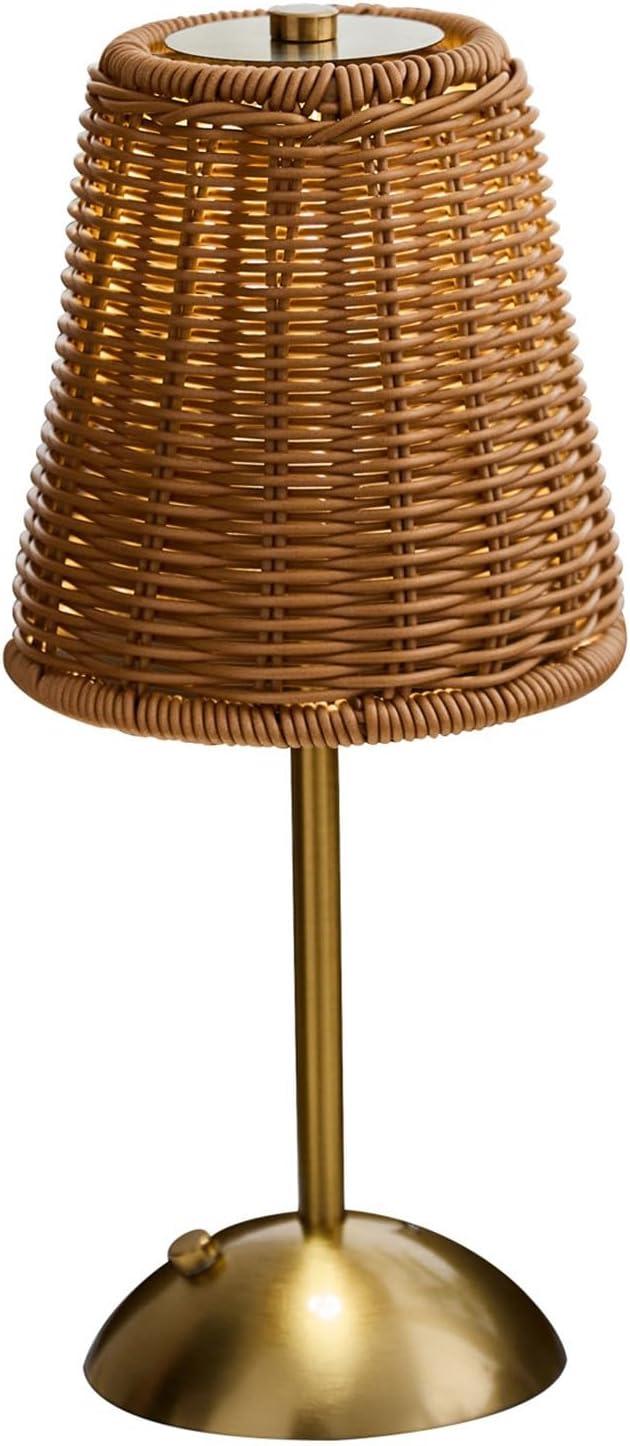 Cordless Rattan Table Lamp, 12 Inch Bedside Lamp LED Rechargeable Wicker Woven Lamps Battery Operated Boho Bedside Lamps with 3 Colors Dimmable for Bedroom Living Room Office Home Decor (Brown)