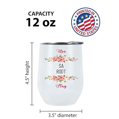 Miniatura 5 de Novelty Gift Mother's Day Gift From South Africa - Root Flag Navy, Inspirational Quote on 12 Oz White Stainless Steel Wine Tumbler