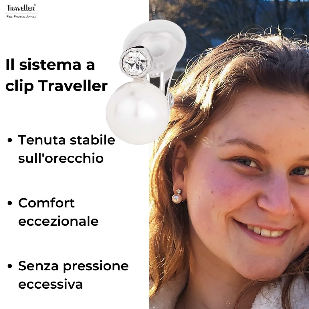 Traveller? Orecchini a clip con cristalli Swarovski, rodiati o placcati in oro 22 carati, perla: 10 mm