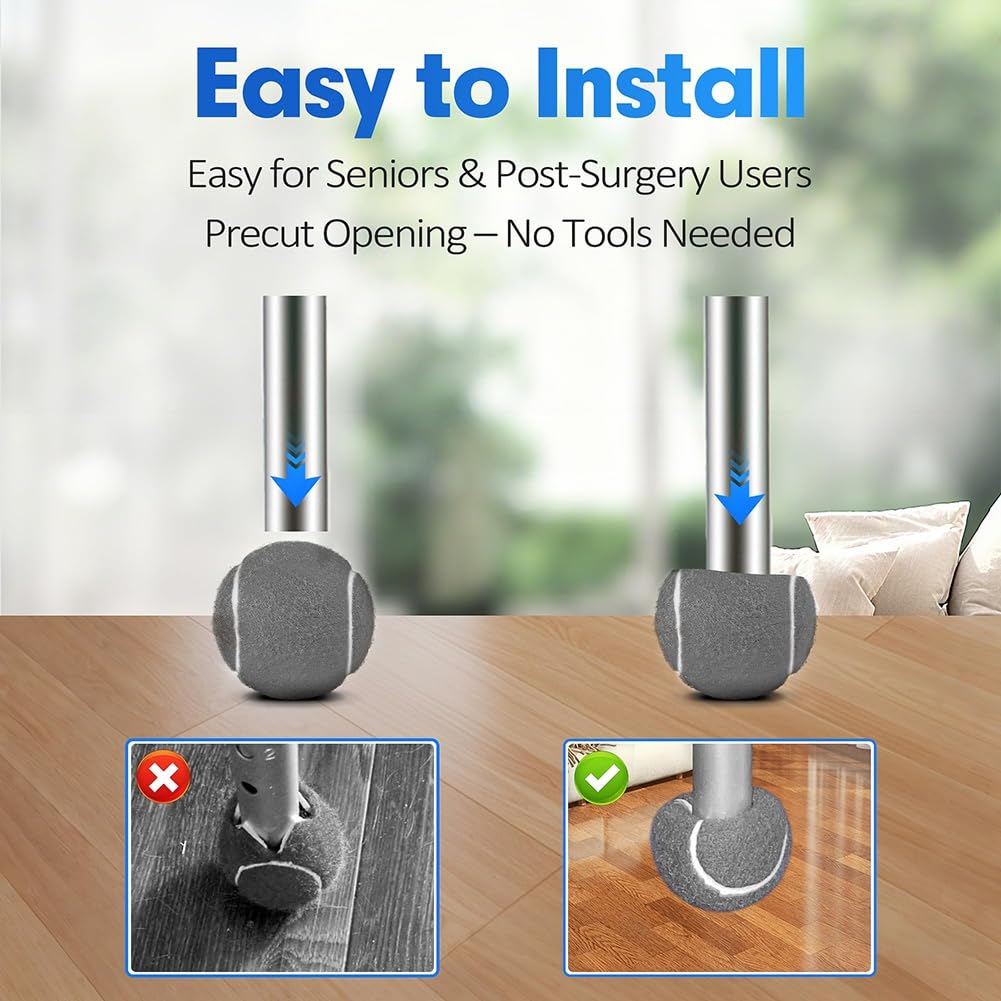 4 Pelotas de Tenis Precortadas para Andadores con Deslizadores de Fieltro, Ajuste Universal para la Mayoría de Andadores y Patas de Muebles, Fácil Instalación.