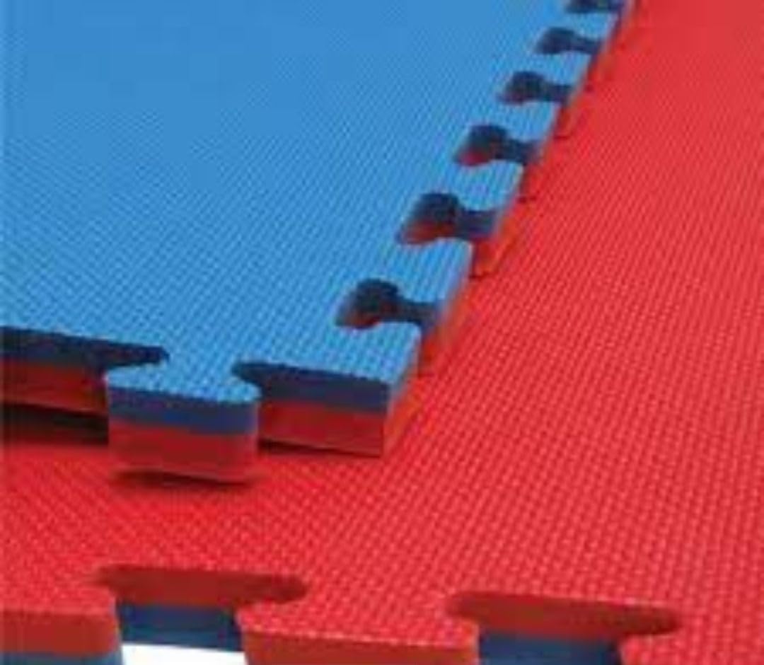 EVA Interlocking Foam Floor Mats 1m x 1m – 20mm 30mm 40mm Thick Red & Blue Reversible Gym & Martial Arts Mats for Karate, Taekwondo, MMA Training (1mx1mx30mm)