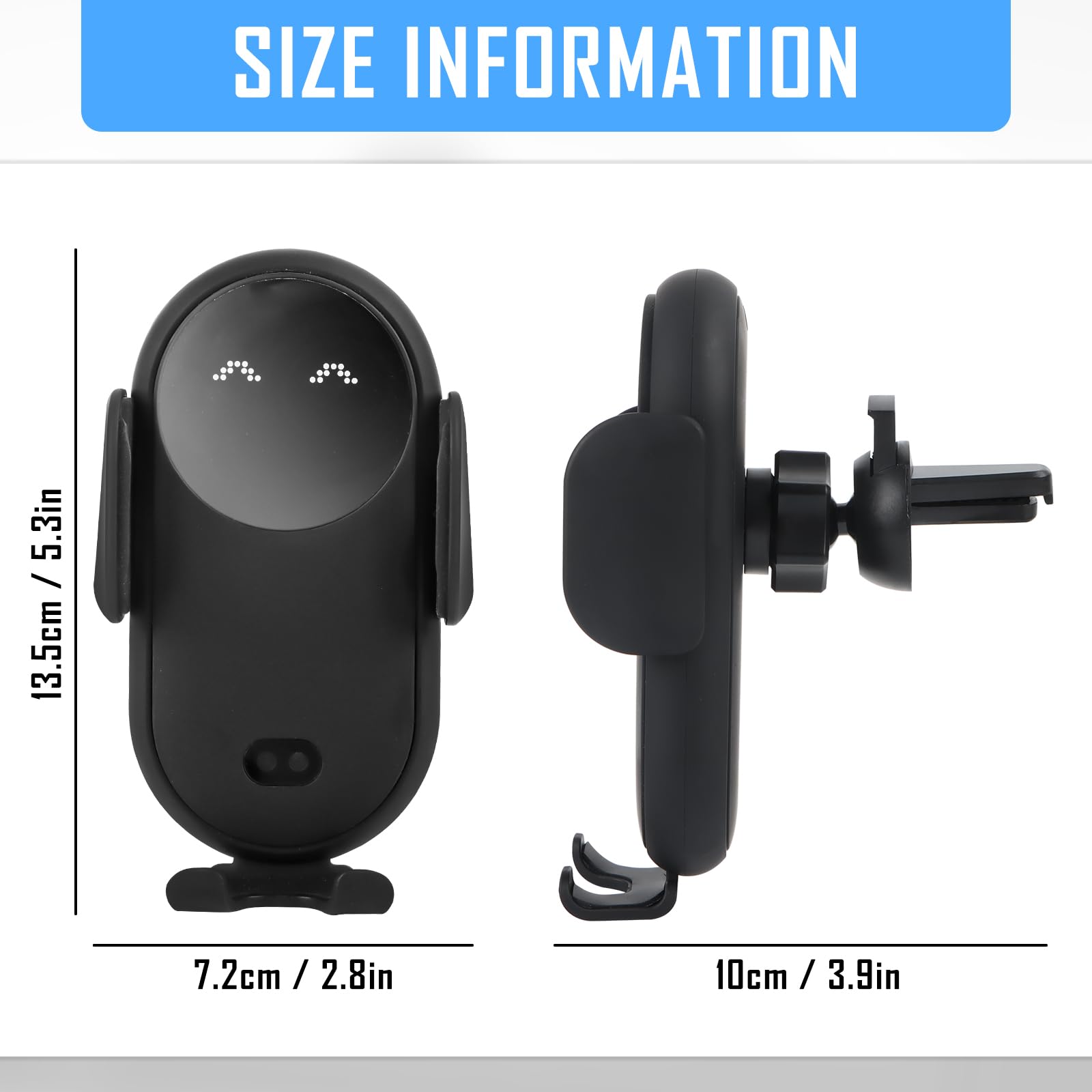 Supporto per cellulare auto con funzione di ricarica, caricatore senza fili per auto, stazione di ricarica induttiva, ricarica wireless a doppia bobina, girevole a 360°, per ventilazione auto (azzurro