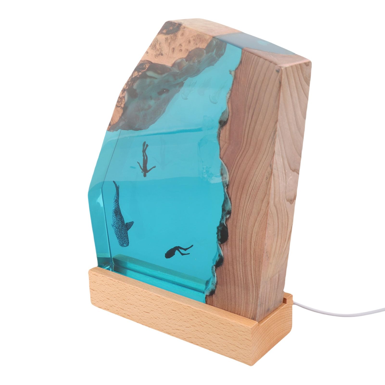 Ornamenti Artistici da Scrivania in Resina Epossidica Luce Notturna Fatta a Mano per gli Amanti Dell'oceano Lampada Decorativa da Sub con Squalo Balena da 23 Cm