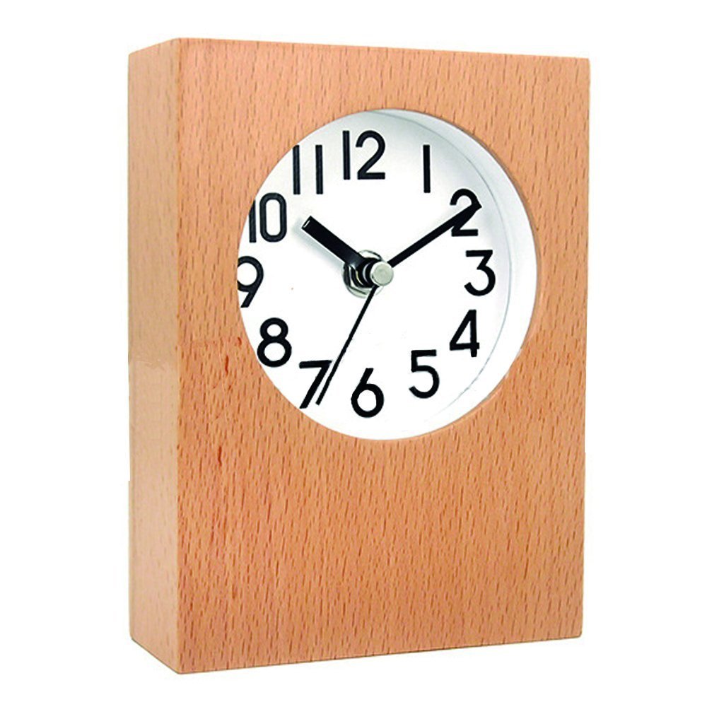 Silent Square Shape Non Ticking Digital Quiet Sweep Wooden Desk Clock and Table Clock (AC11)
