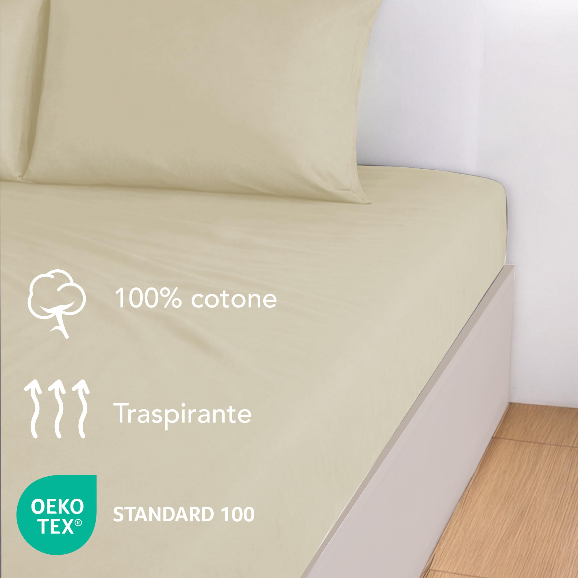 Dreamzie Lenzuolo Con Angoli Matrimoniale Cotone 160x200 cm, 100% Cotone Jersey Elasticizzato - Beige - Oeko-Tex Certificato e Ipoallergenico