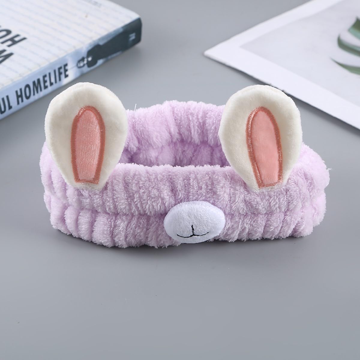 Facial Makeup Headband for Women & Girls| Plush 3D Cartoon Elastic Velvet Hairband (Bunny Purple, Free Size)-image-4