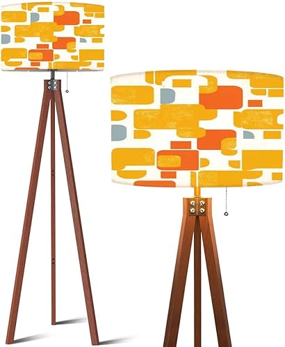 Wood Tripod Floor Lamp Abstract made simple geometric shapes Mid century modern inspired Mid Century Standing Lamp Linen Shade Dimmable Modern Tall