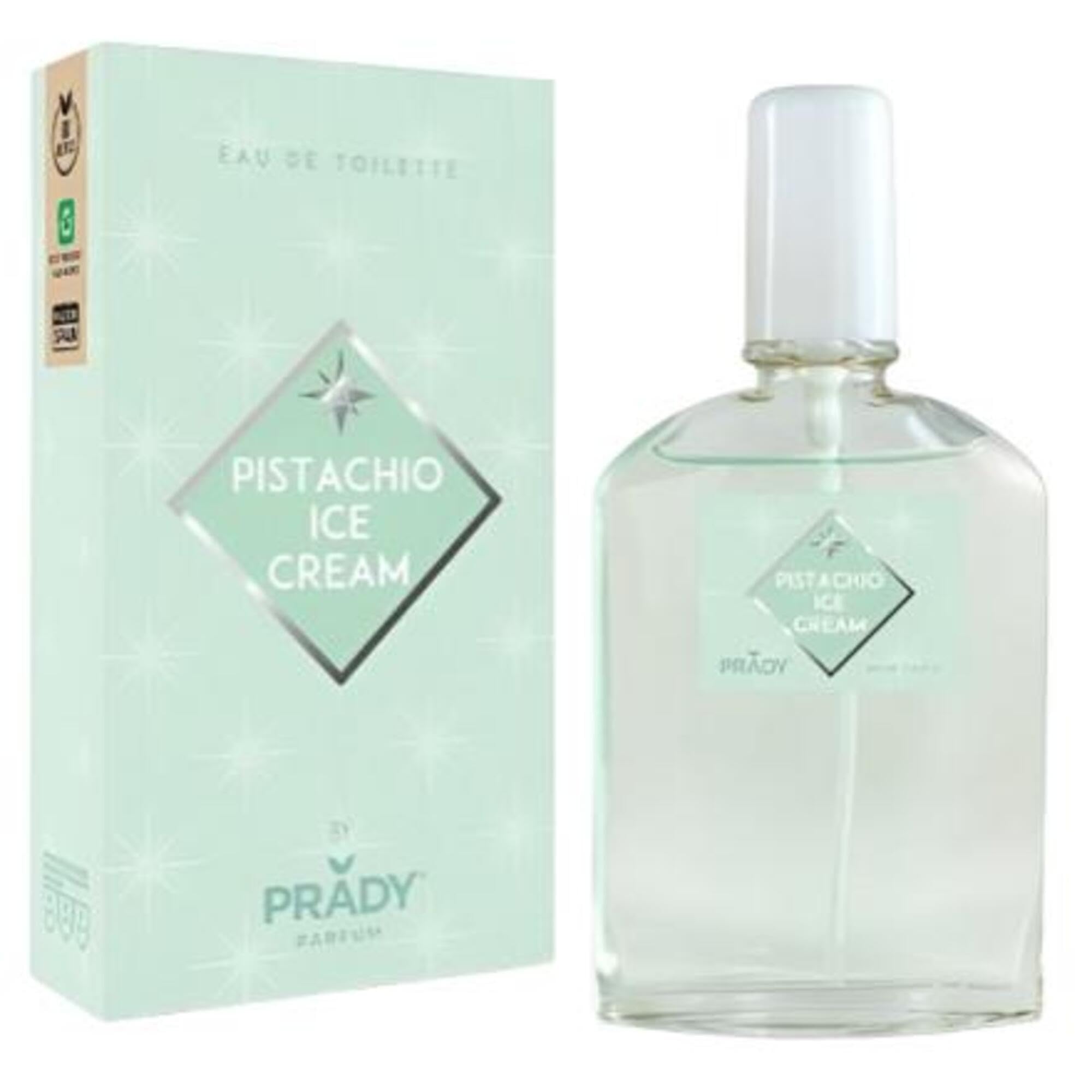 Prady – Eau de Toilette Pistachio Ice Cream 90ml – Fragancia gourmand dulce y cremosa con aroma a helado de pistacho – Perfume original, adictivo y duradero para uso diario o especial