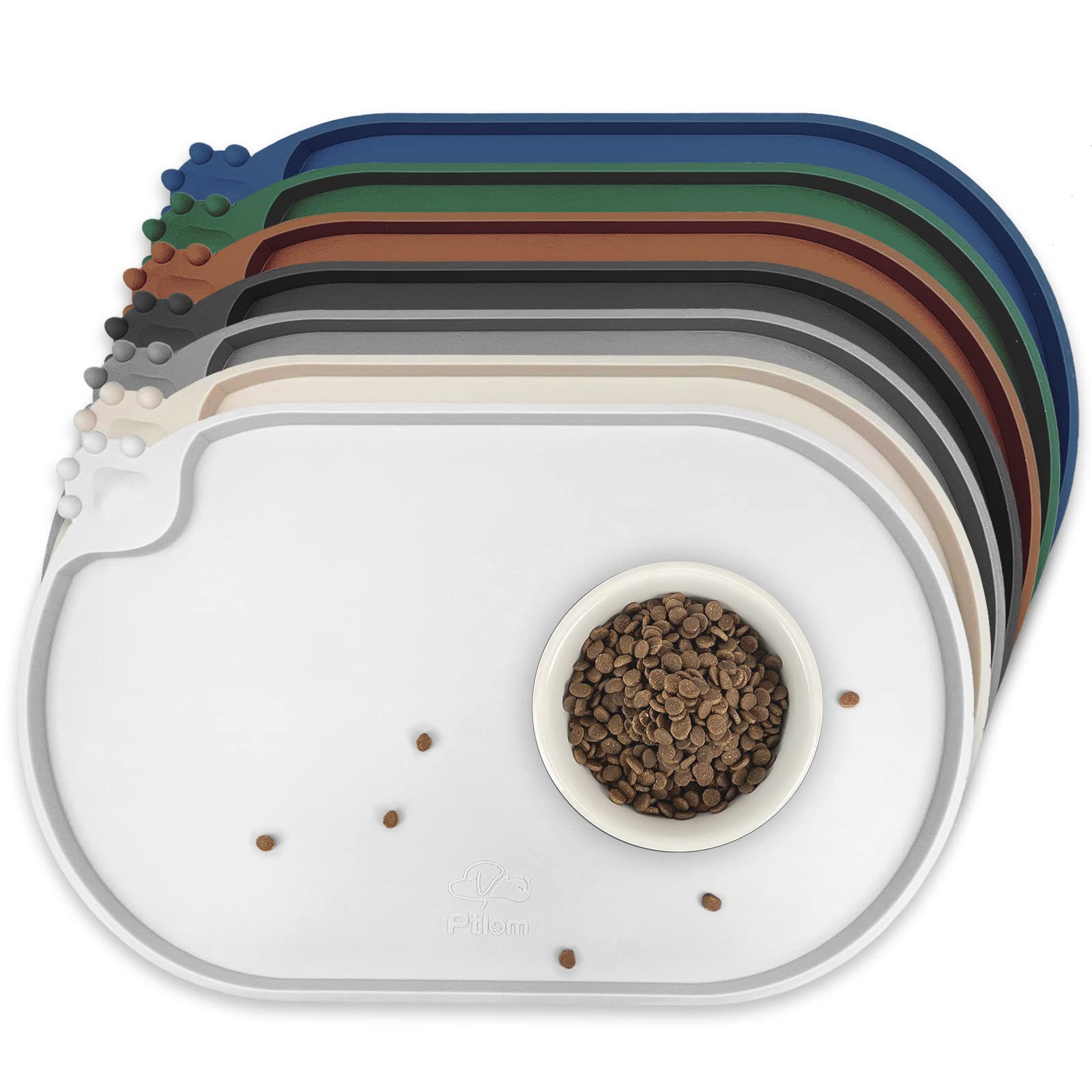 KPWACD Pet Placemat for Dog & Cat, Waterproof Silicone Dogs Feeding Bowl Mat Prevent Food & Water Overflow, High-Lips Puppy Dish Mats Suitable for Small Medium Big Pets, White, 18.8'' * 12'' (G400)