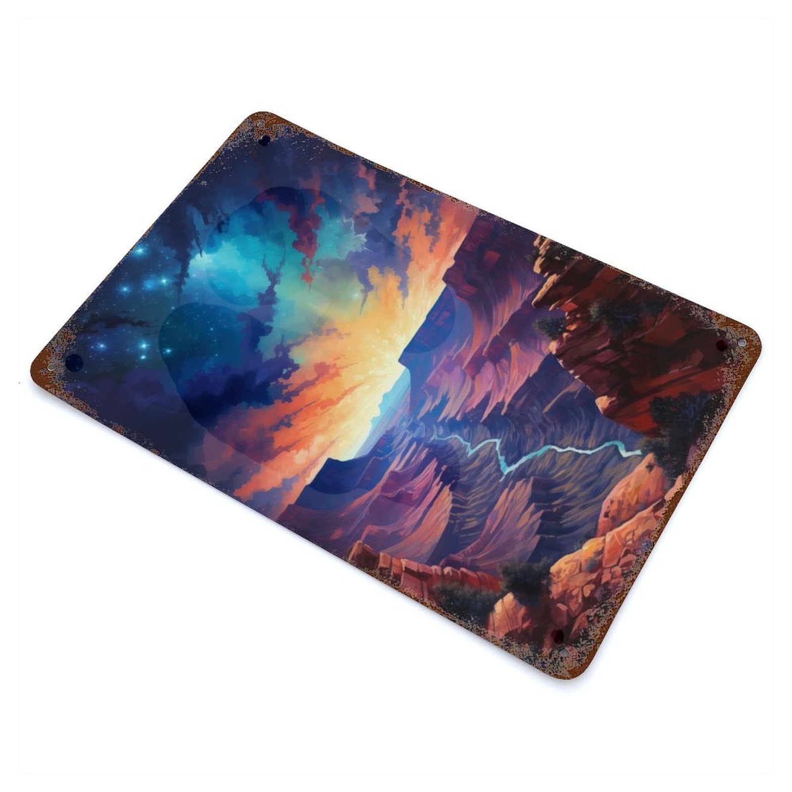 Grand Canyon from Above Aged Metal Wall Plaque 11.8"x7.9", Ideal for Garage, Bar And Workshop Decor