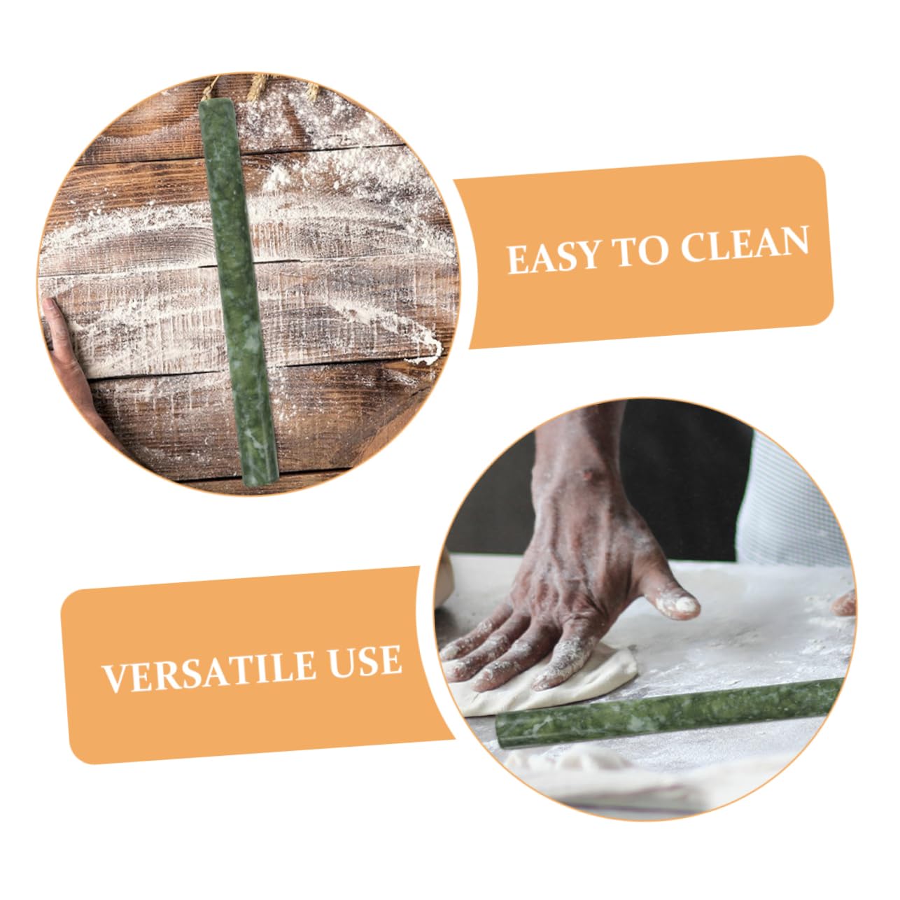 Zerodeko 2 Stück Jade Nudelholz aus Naturstein mit Antihaft Oberfläche Sicher und Langlebig zum Backen für Teigtaschen in Küche 26cm Länge