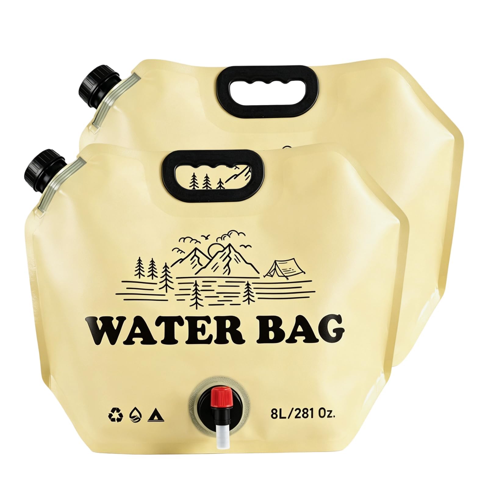 2 pcs Collapsible Water Container, Water Storage Containers with Tap, 8L Water Carrier for Outdoor Activities, Portable Camping Water Container, Foldable Water Containers for Emergency Water Storage