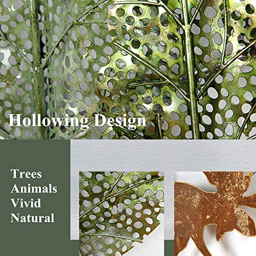 Gaofan 3D Metal Forest Wall Art, Deer Wall Decor, Hand Painted Wrought Iron Christmas Ornaments, Natural Tree And Flying Birds Decoration, Wall Hangings,73X35 Inch #TOP4