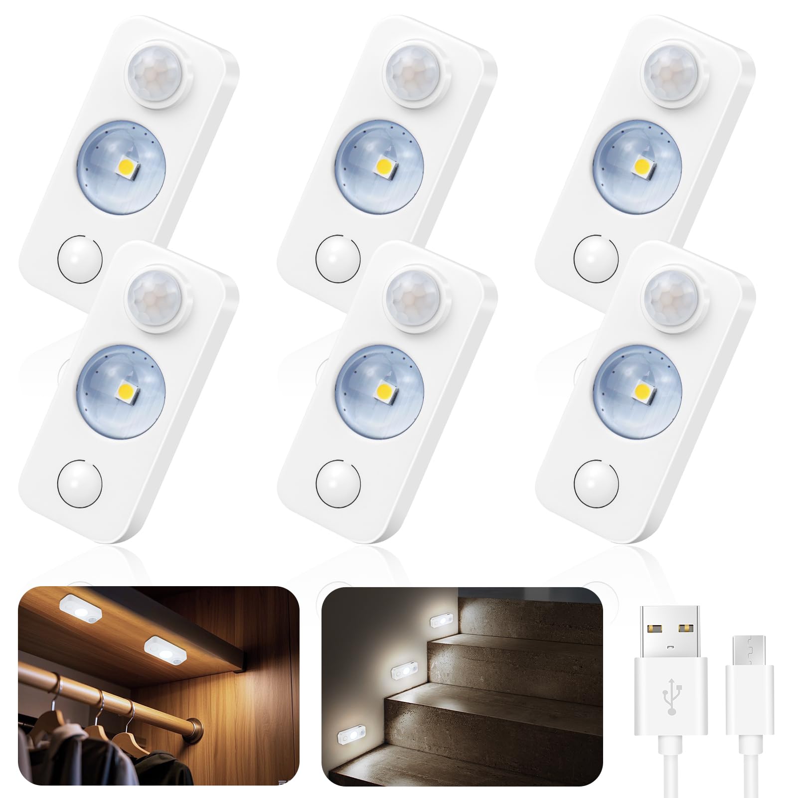 LED Motion Sensor Lights Indoor, Rechargeable Dimmable Cupboard Lights 3 Modes