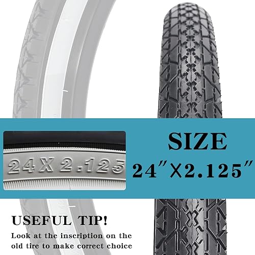 Miniatura 3 de SIMEIQI Paquete de 2 neumáticos y tubos de bicicleta Beach Cruiser de 24 pulgadas26 x 2.125 pulgadas o sin tubos de 24 pulgadas26 x 1.75