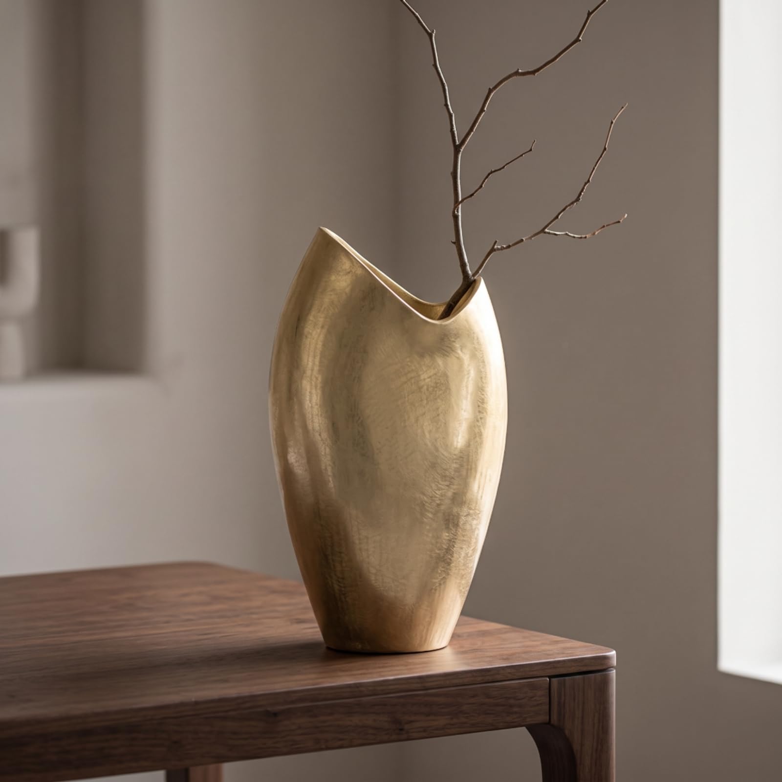 Vaso in Alluminio Metallico Bocca Obliqua Bocca Obliqua Argentato per Appassionati di Design, Soggiorno, Piccolo, 20 8 H33cm, Vaso Obliquo In Argento