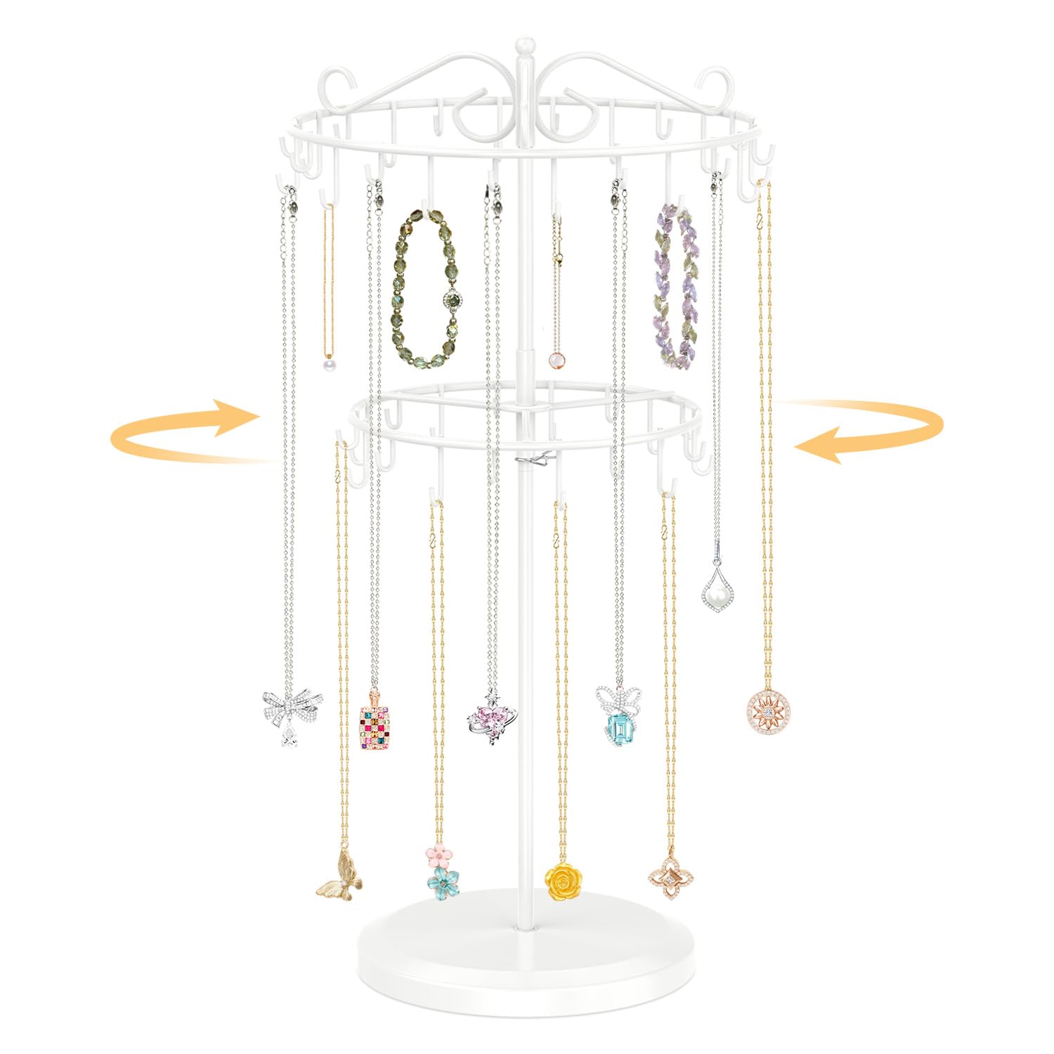 EsLuker.ly Necklace Holder Organizer Rotating Display Stand, 2 Tier White
