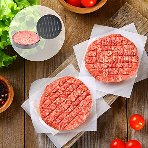 OAMCEG Burger Hamburger Press, Nonstick Aluminum Hamburger Press Patty Maker with Detachable Handle and 50 Wax Papers, Burger Patty Maker Mould, Stuffed Burger Press Kit for BBQ Grill 1/4 lb
