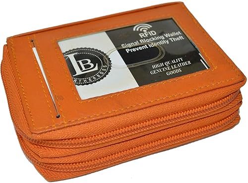 Leatherboss - Cartera de piel con doble cremallera con seguridad RFID