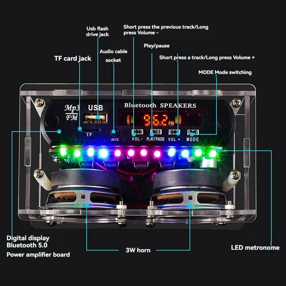 Kit de Haut-Parleur Bluetooth Bricolage avec Radio FM 87,5-108 MHz DIY Projet de Soudure Pratique Kit Électronique Assemblage de Soudure
