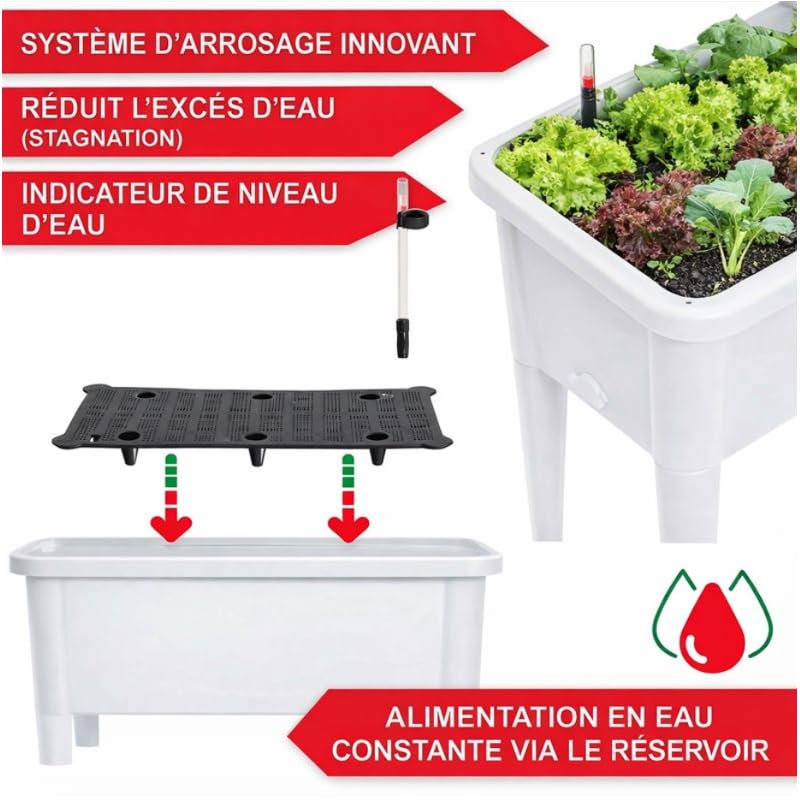 BB Loisir Carré Potager sur Pied Plastique Blanc avec Couvercle 76x 66x37cm Jardinière surélevée