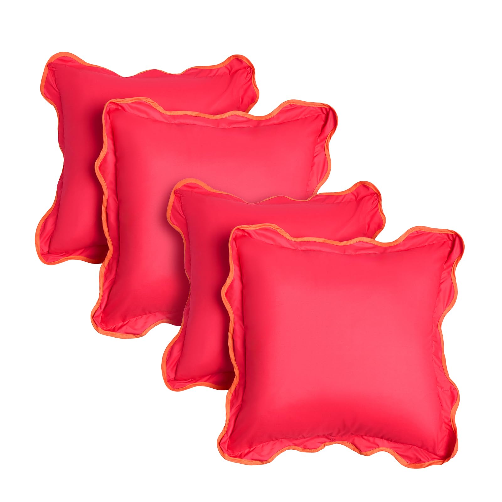 Ohs Orange/Pink - Scalloped Outdoor Cushions Waterproof Decorative Scallop Edge Cushion Covers 45 X 45 Set Of 4 Super Soft Patio Garden Cushions Home Decor Throw Pillow Covers With Invisible Zipper, Pink